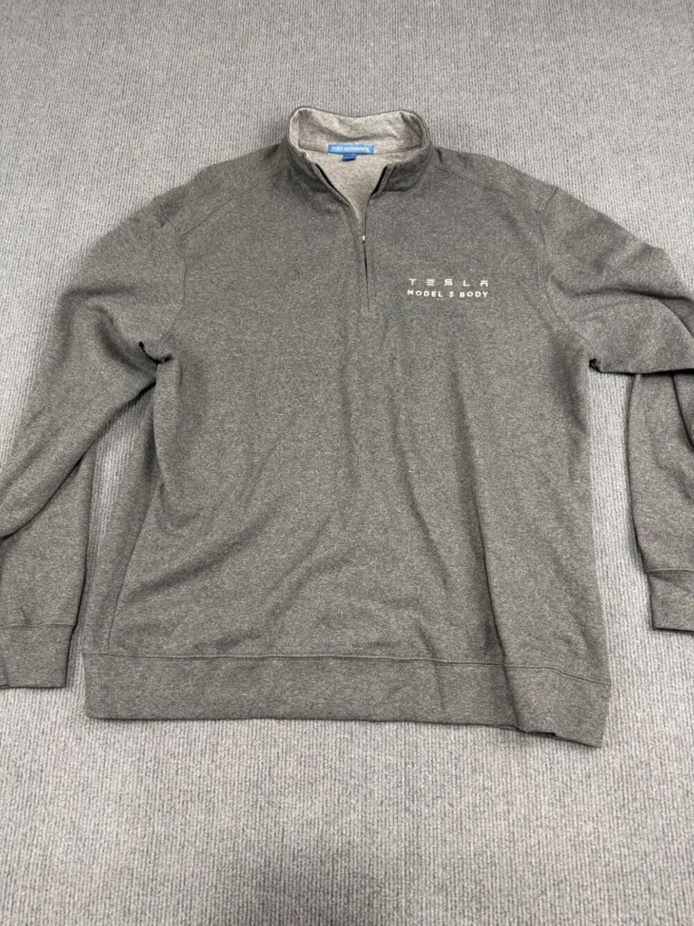 Tesla Model 3 Body Port Authority Mens Gray 1/4 Zip Pullover Sweatshirt L